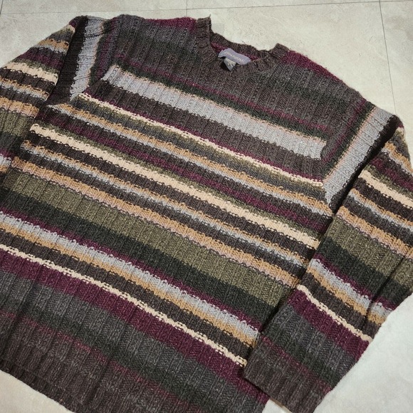 VTG Banana Republic Mens XL Ribbed Striped Lambs Wool Blend Crewneck Sweater - Picture 1 of 8